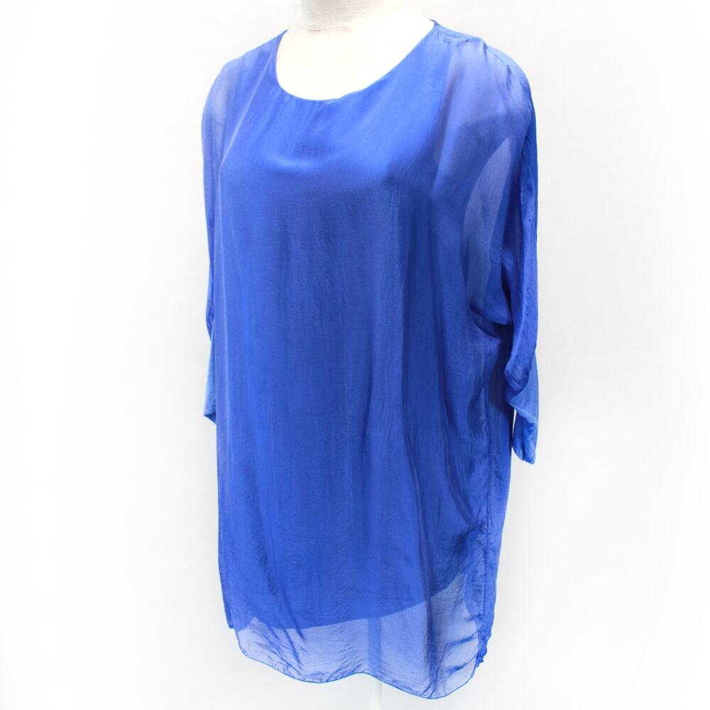 Meo Meli Vintage Blue Italy Top Blouse Tunic Dress Long Sleeve Lined Medium